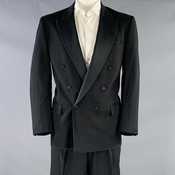 COUNTRY BRITCHES Size 44 Regular Black Wool Peak Lapel Tuxedo - Picture 1 of 11